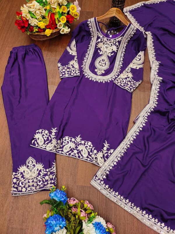 Shop Chinon Embroidered Sharara Suit with Coding Sequence Work - Image 4