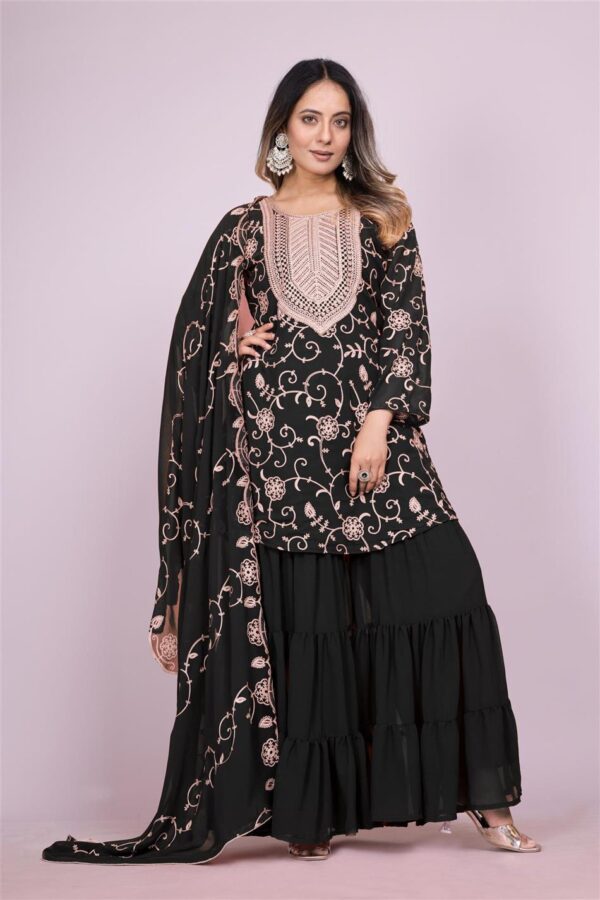 Shop Embroidered Fox Georgette Sharara Suit with Dupatta - Image 2