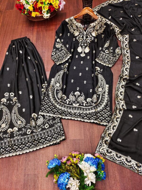 Buy Chinon Embroidered Sharara Suit with Sequins Work - Image 5