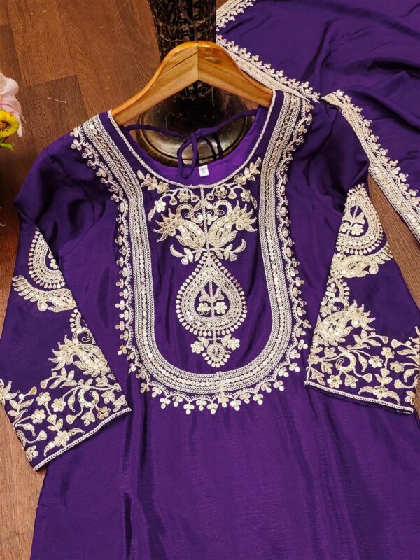 Shop Chinon Embroidered Sharara Suit with Coding Sequence Work - Image 3