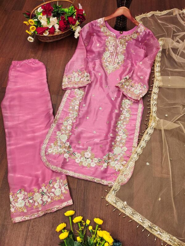 Buy Jimmy Choo Embroidered Suit with Diamond & Moti Hand Work and Dupatta - Image 3