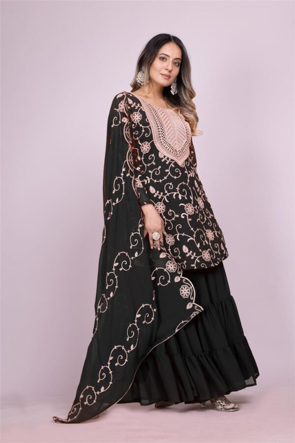 Shop Embroidered Fox Georgette Sharara Suit with Dupatta - Image 4