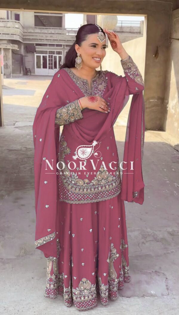 Shop Chinon Embroidered Sharara Suit with Sequins Work - Image 2
