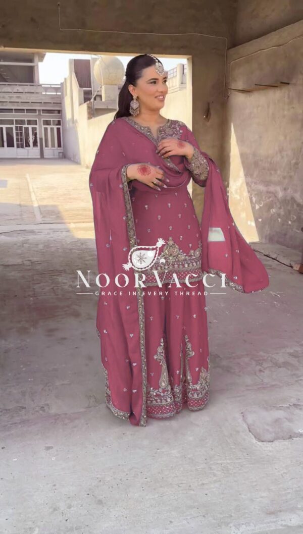 Shop Chinon Embroidered Sharara Suit with Sequins Work - Image 3