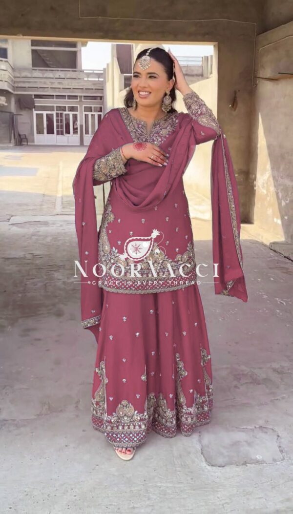 Shop Chinon Embroidered Sharara Suit with Sequins Work - Image 4