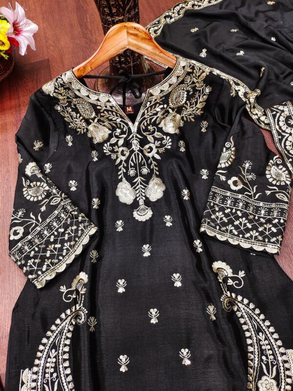 Buy Chinon Embroidered Sharara Suit with Sequins Work - Image 6