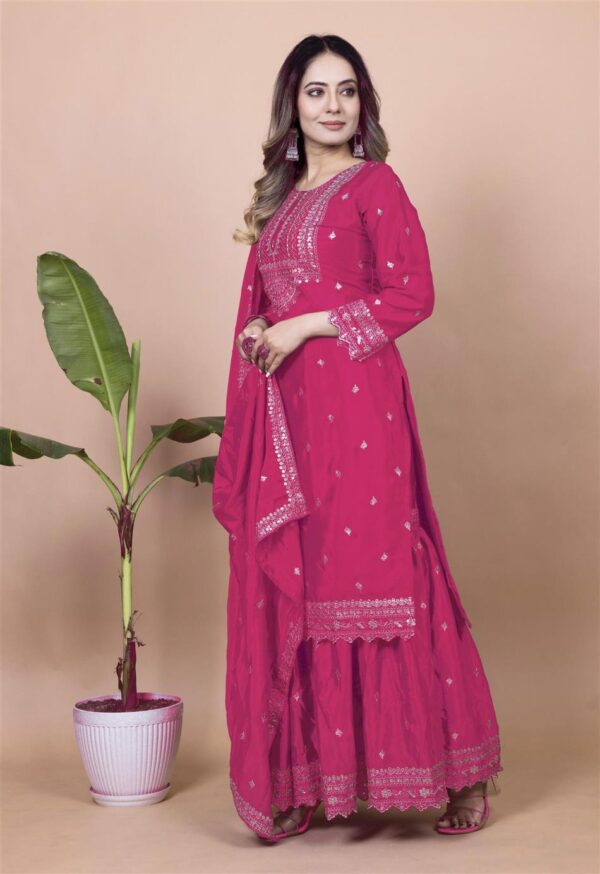 Shop Chinon Embroidered Sharara Suit with Sequin Detailing - Image 3