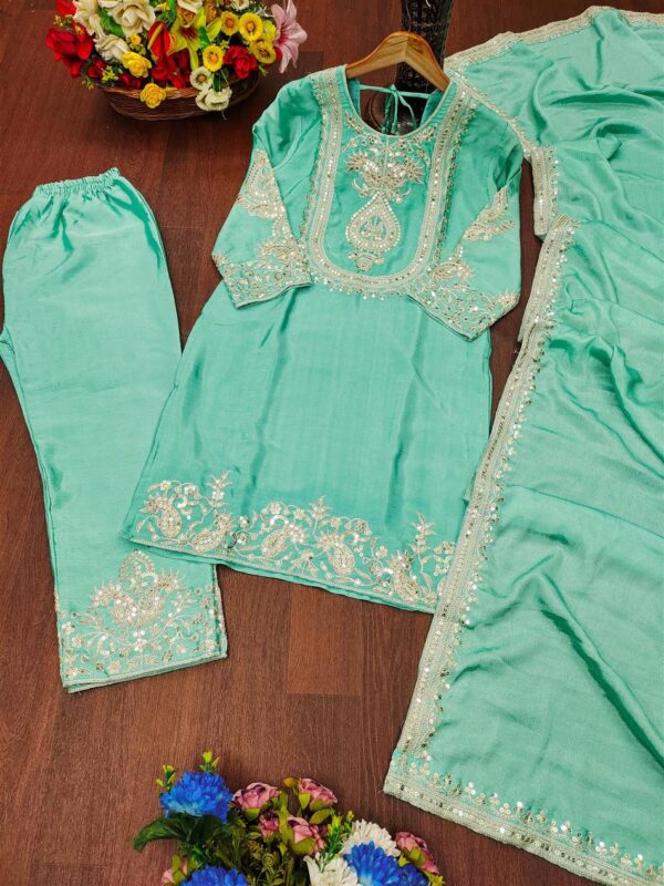 Buy Chinon Embroidered Sharara Suit with Coding Sequence Work - Image 3