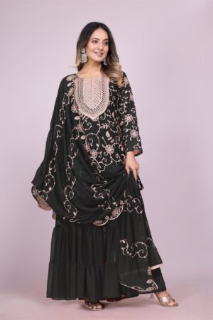 Shop Embroidered Fox Georgette Sharara Suit with Dupatta