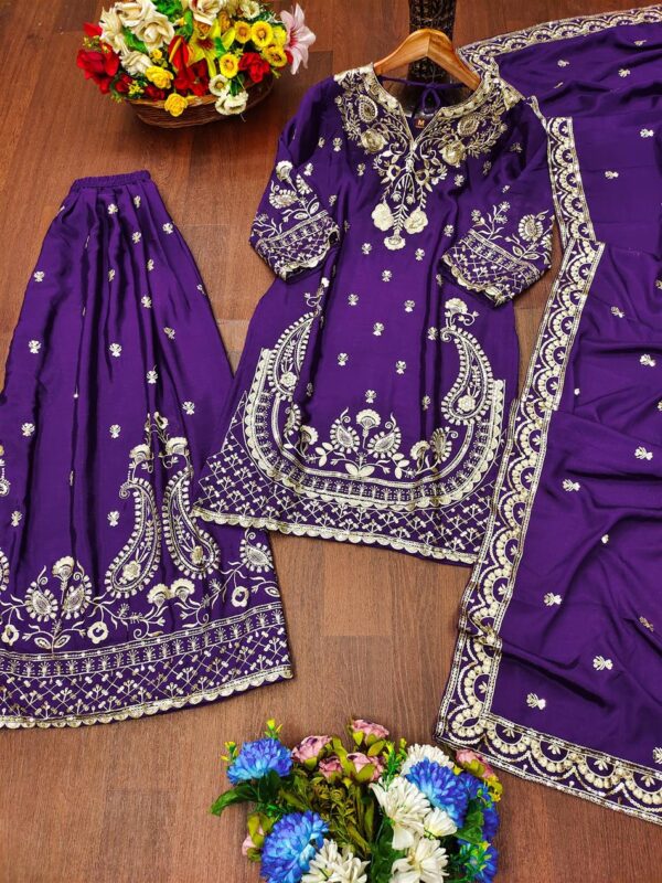 Shop Chinon Embroidered Sharara Suit with Sequins Work - Image 6