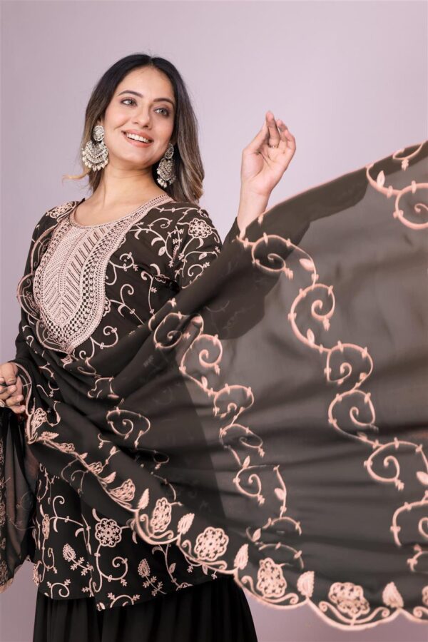 Shop Embroidered Fox Georgette Sharara Suit with Dupatta - Image 3