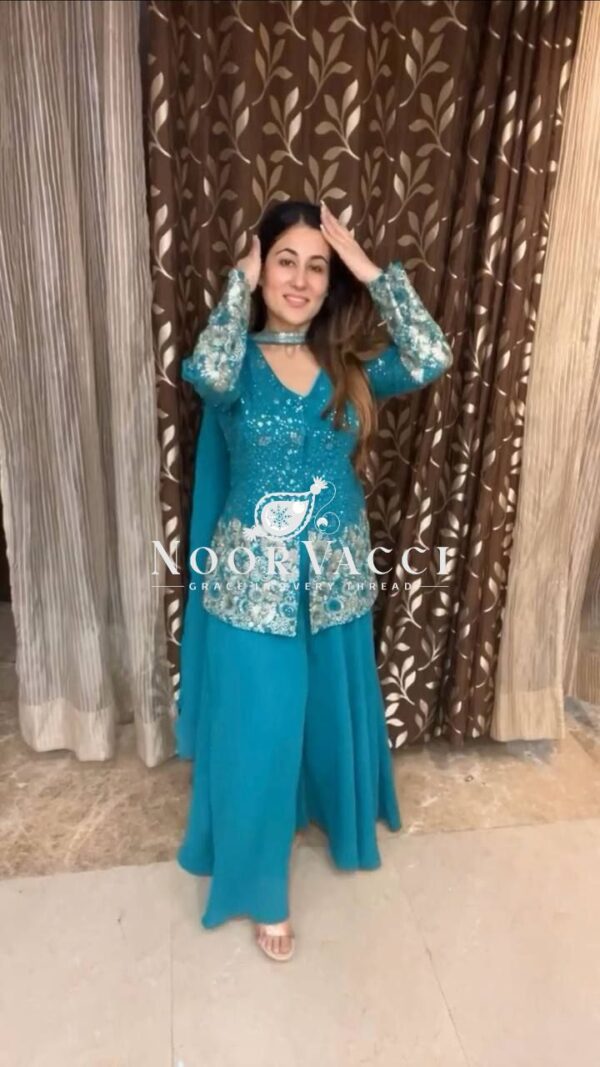 Shop Embroidered Fox Georgette Plazo Suit with Dupatta - Image 2