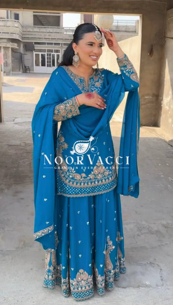 Buy Chinon Embroidered Sharara Suit with Sequins Work - Image 2