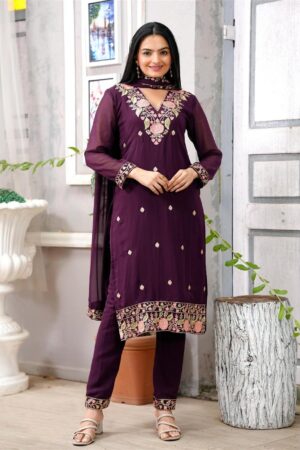 Shop Fox Georgette Embroidered Suit with Pant and Dupatta