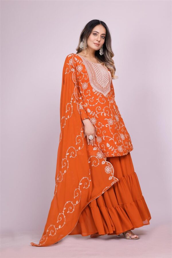 Buy Embroidered Fox Georgette Sharara Suit with Dupatta - Image 3