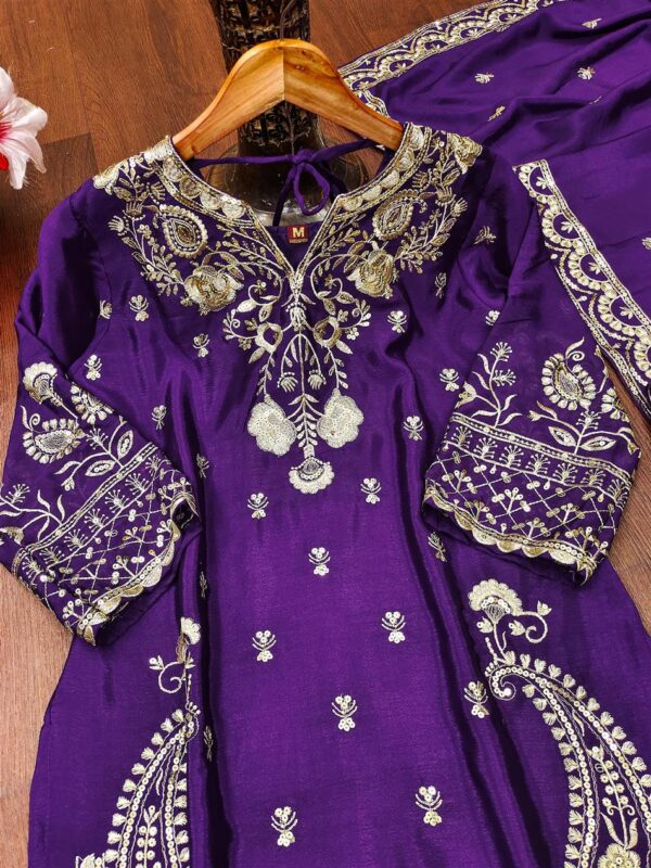 Shop Chinon Embroidered Sharara Suit with Sequins Work - Image 5