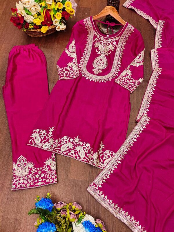Buy Chinon Embroidered Sharara Suit with Coding Sequence Work - Image 4