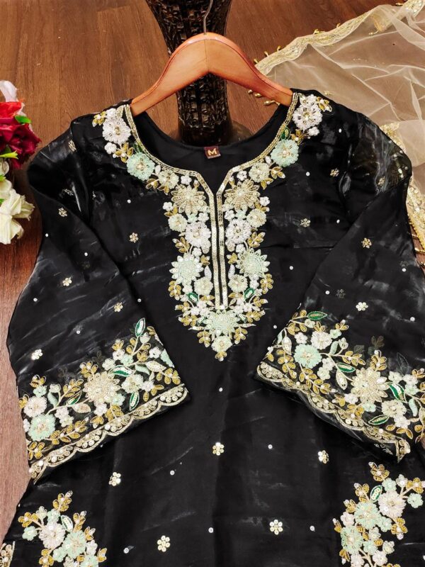 Shop Jimmy Choo Embroidered Suit with Diamond & Moti Hand Work and Dupatta - Image 4
