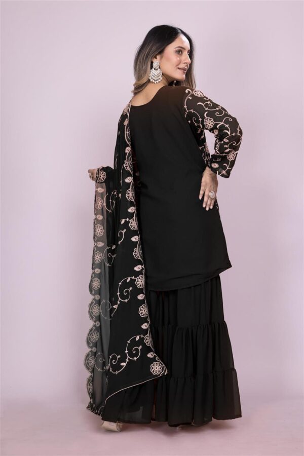 Shop Embroidered Fox Georgette Sharara Suit with Dupatta - Image 5