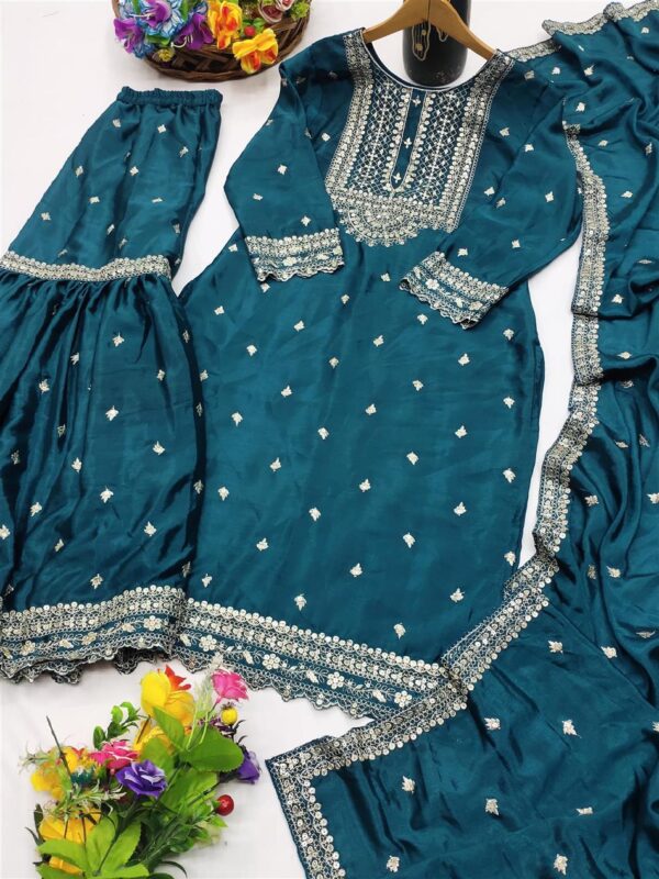 Shop Chinon Embroidered Sharara Suit with Sequin Detailing - Image 7