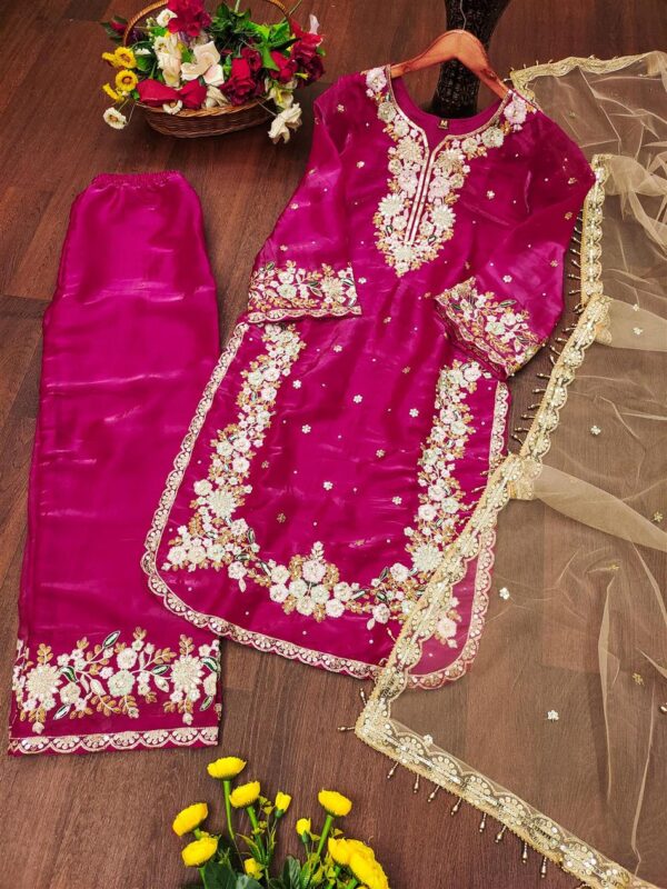 Buy Jimmy Choo Embroidered Suit with Diamond & Moti Hand Work and Dupatta - Image 4