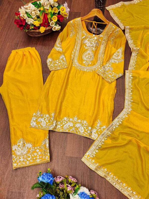 Buy Chinon Embroidered Sharara Suit with Coding Sequence Work - Image 3