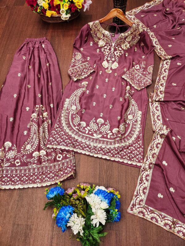 Shop Chinon Embroidered Sharara Suit with Sequins Work - Image 5