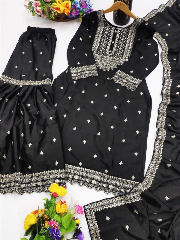 Buy Chinon Embroidered Sharara Suit with Sequin Detailing - Image 7