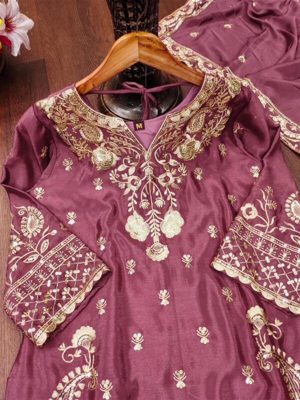 Shop Chinon Embroidered Sharara Suit with Sequins Work - Image 6