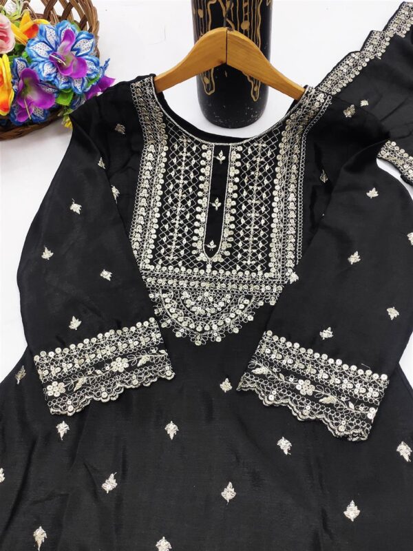 Buy Chinon Embroidered Sharara Suit with Sequin Detailing - Image 6