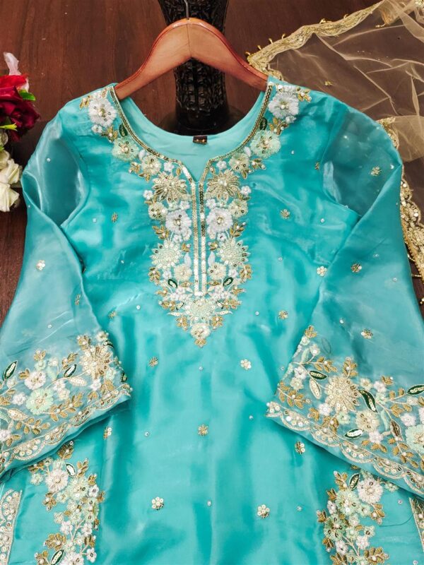 Buy Jimmy Choo Embroidered Suit with Diamond & Moti Hand Work and Dupatta - Image 3