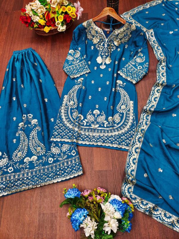 Buy Chinon Embroidered Sharara Suit with Sequins Work - Image 5