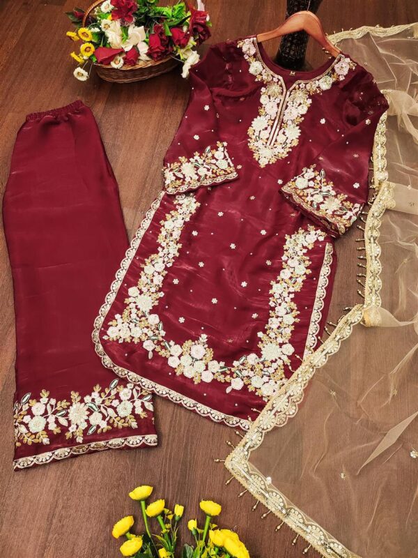 Buy Jimmy Choo Embroidered Suit with Diamond & Moti Hand Work and Dupatta - Image 3