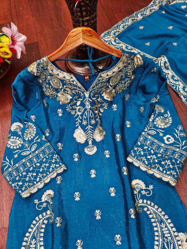Buy Chinon Embroidered Sharara Suit with Sequins Work - Image 6