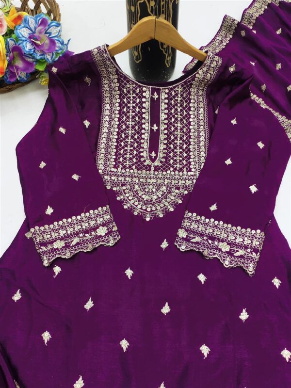 Buy Chinon Embroidered Sharara Suit with Sequin Detailing - Image 7