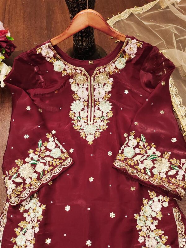 Buy Jimmy Choo Embroidered Suit with Diamond & Moti Hand Work and Dupatta - Image 4
