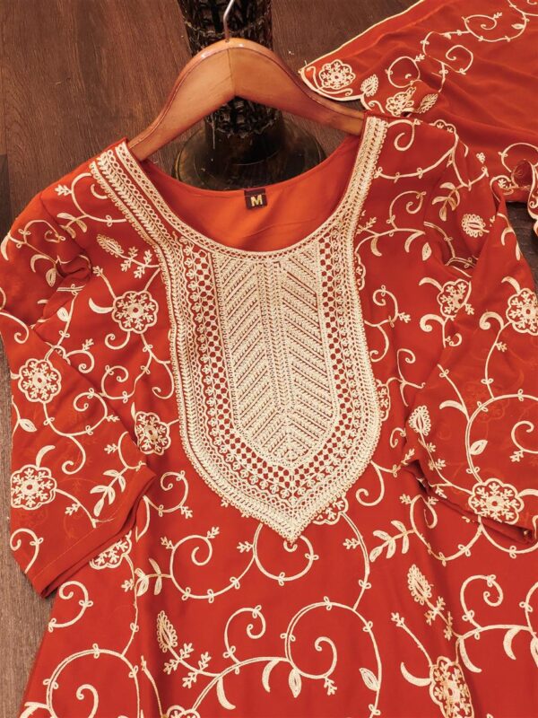 Buy Embroidered Fox Georgette Sharara Suit with Dupatta - Image 6