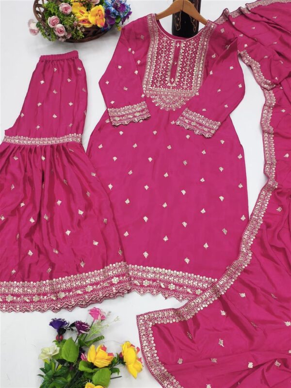 Shop Chinon Embroidered Sharara Suit with Sequin Detailing - Image 6