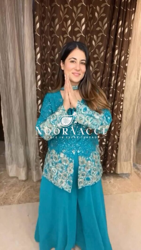 Shop Embroidered Fox Georgette Plazo Suit with Dupatta - Image 3
