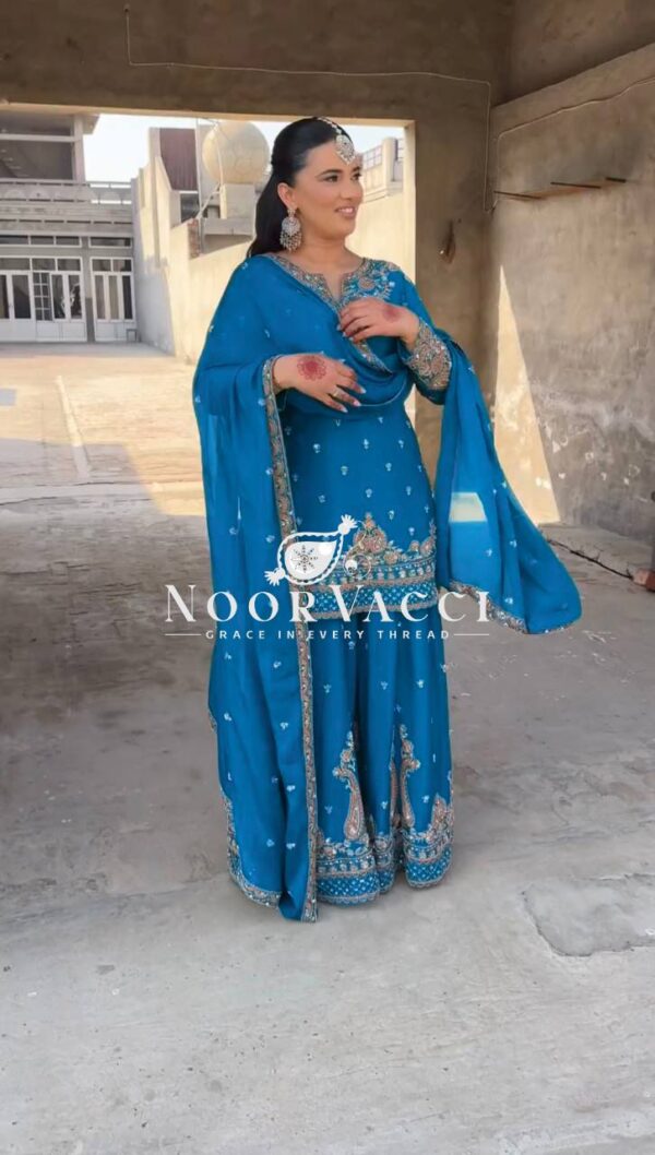 Buy Chinon Embroidered Sharara Suit with Sequins Work - Image 3