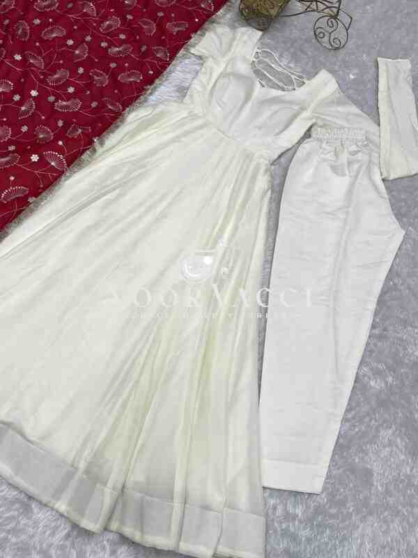 Vichitra Silk Kali-Cut Anarkali Set with Dupatta and Pant - Image 8