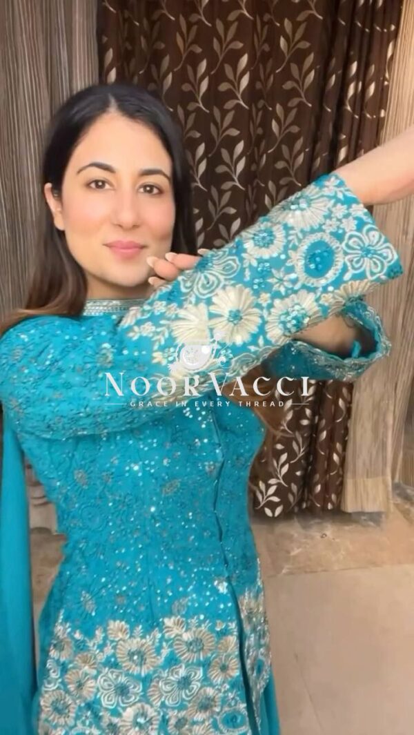 Shop Embroidered Fox Georgette Plazo Suit with Dupatta - Image 4