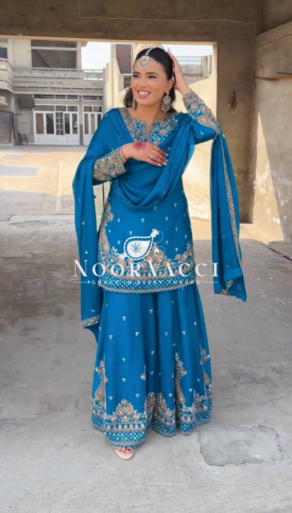 Buy Chinon Embroidered Sharara Suit with Sequins Work - Image 4