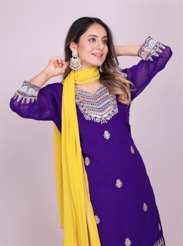Shop Fox Georgette Embroidered Sharara Suit with Sequin Work - Image 4