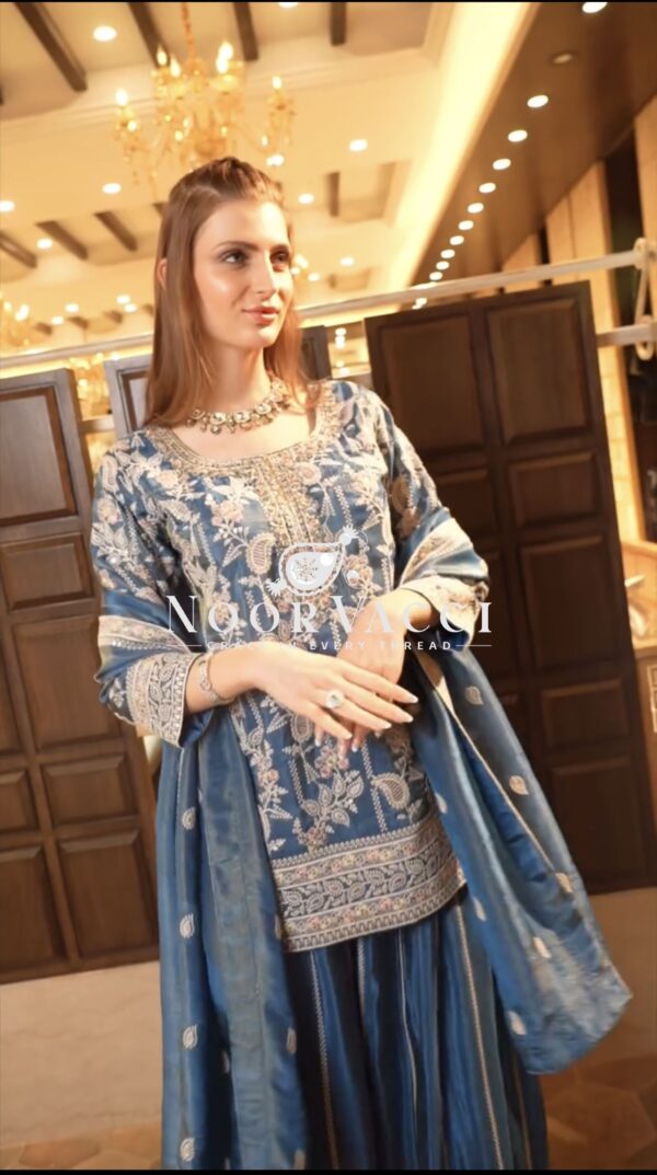 Shop Fox Georgette Embroidered Suit with Sequence Work and Dupatta - Image 3