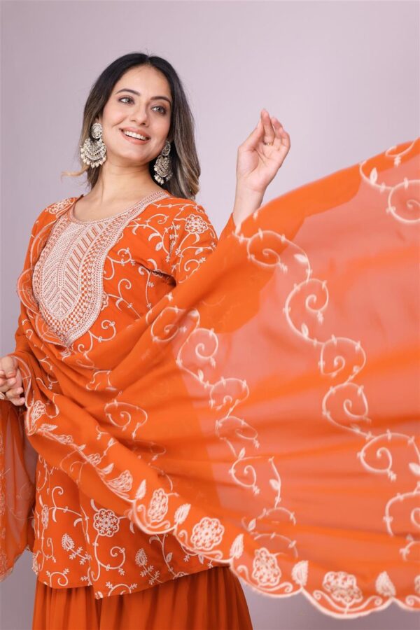 Buy Embroidered Fox Georgette Sharara Suit with Dupatta - Image 4