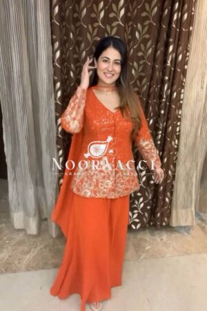 Buy Embroidered Fox Georgette Plazo Suit with Dupatta