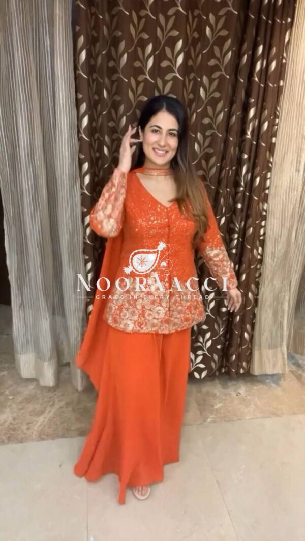 Buy Embroidered Fox Georgette Plazo Suit with Dupatta