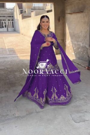 Shop Chinon Embroidered Sharara Suit with Sequins Work