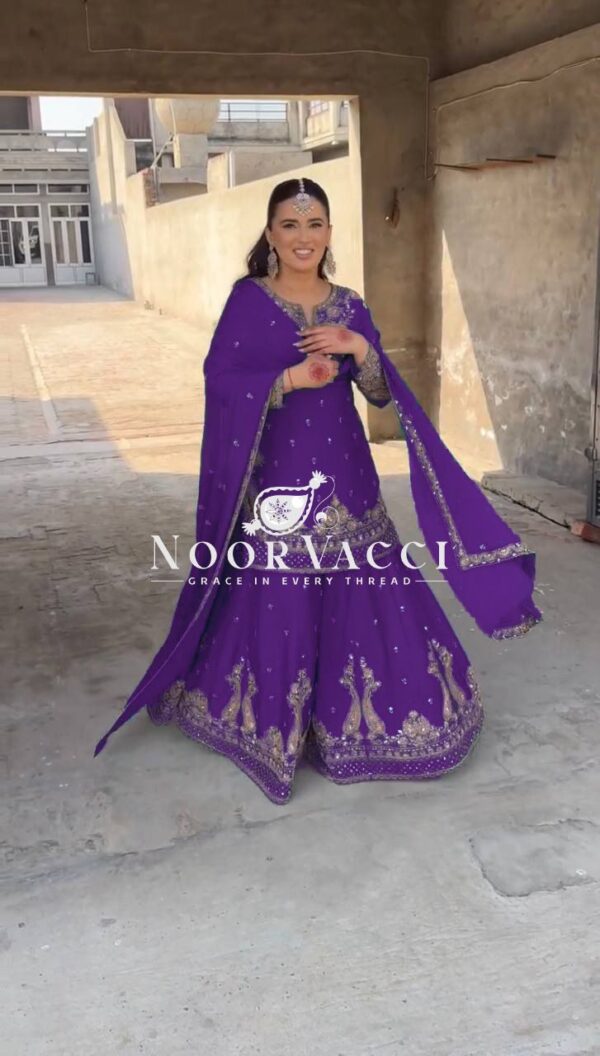 Shop Chinon Embroidered Sharara Suit with Sequins Work